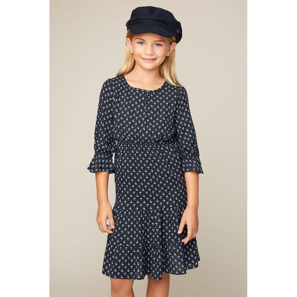 Hayden Girls LA || Black Floral Longsleeve Tiered Ruffle Dress